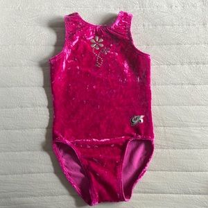 Girls GK gymnastics leotard size small raspberry color/velvety fabric